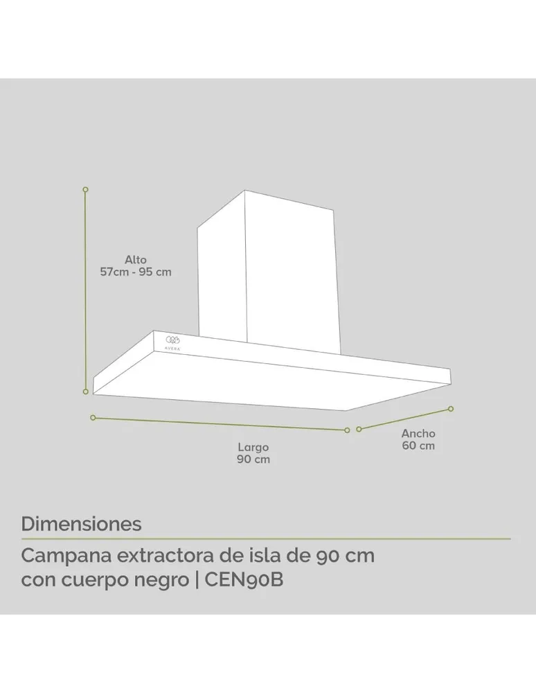 Campana de isla Avera CEN90B de acero inoxidable