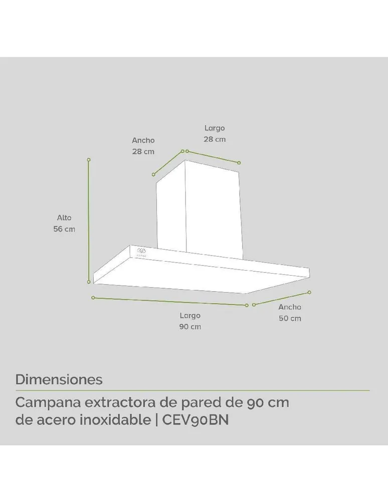 Campana de isla Avera CEV90BN de acero inoxidable