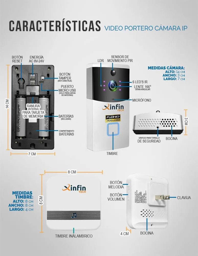 Cámara con timbre de seguridad Xinfin Tech ST30 Inalámbrica para exterior