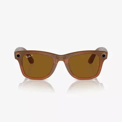 Ray-Ban Meta Wayfarer Standard Smart Glasses with Polarized Brown Lenses - Shiny Caramel Transparent | Verizon