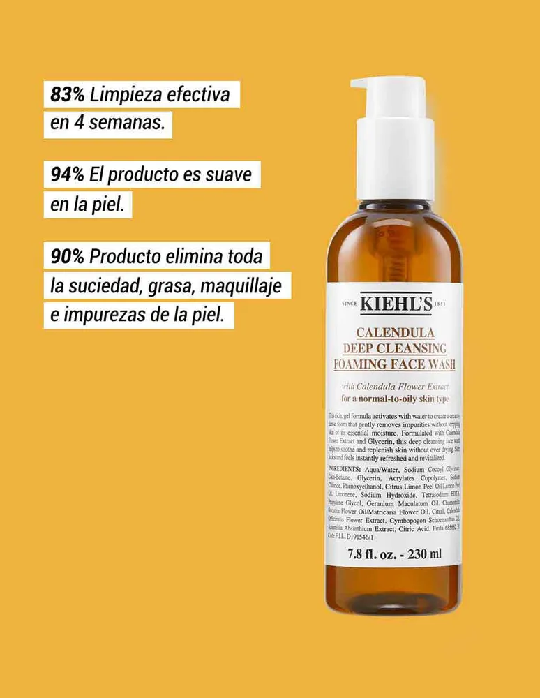 Limpiador facial Deep Cleansing Foaming Face Wash Kiehl's Calendula recomendado para calmar y regenerar la piel