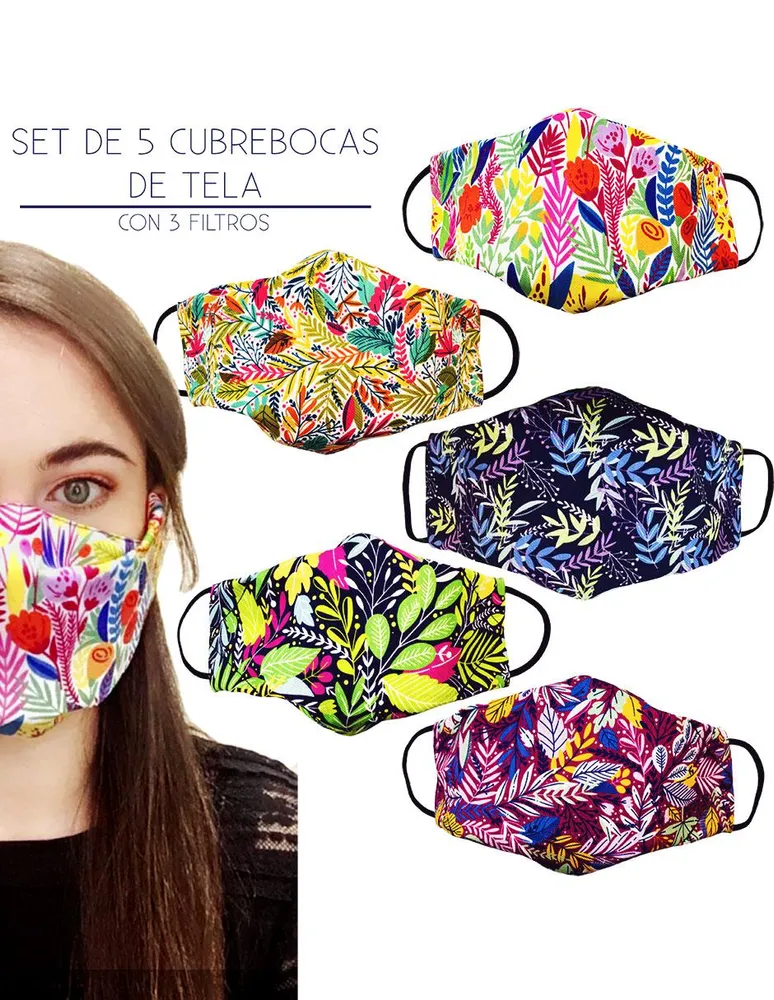 Set de 5 cubrebocas de tela para adultos BFF TAPE-A-009-NATURE