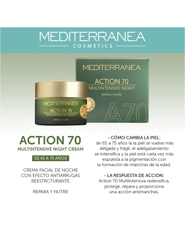 Crema multi intensiva de noche redensifica y protege Mediterranea Cosmetics Action 70 años 50 ml