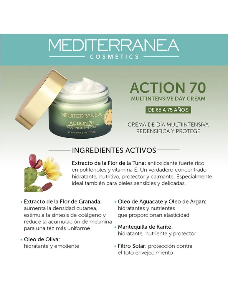 Crema multi intensiva de día redensifica y protege Mediterranea Cosmetics Action 70 años 50 ml