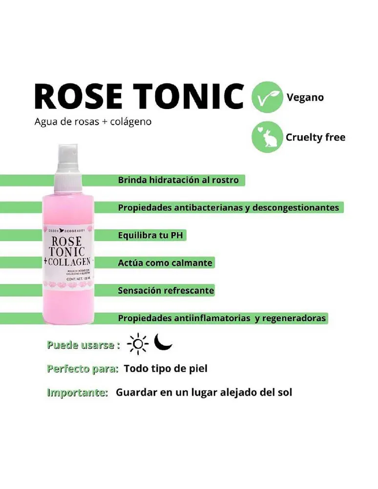 Tónico hidratante Rose Tonic + Collagen Green Ecobeauty 120 ml