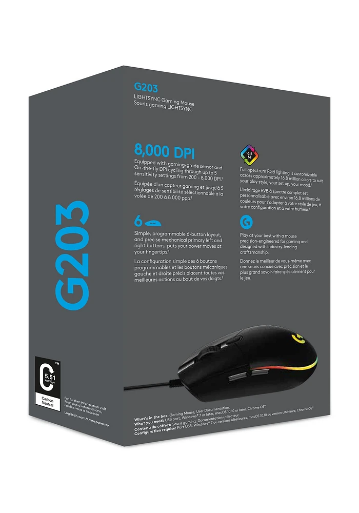 Logitech G203 LIGHTSYNC Gaming Mouse (Black) 