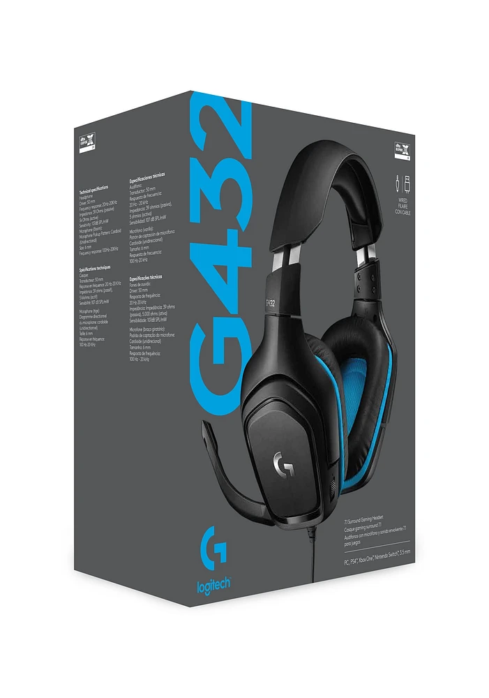 Logitech G432 7.1 Surround Sound Wired Gaming Headset 