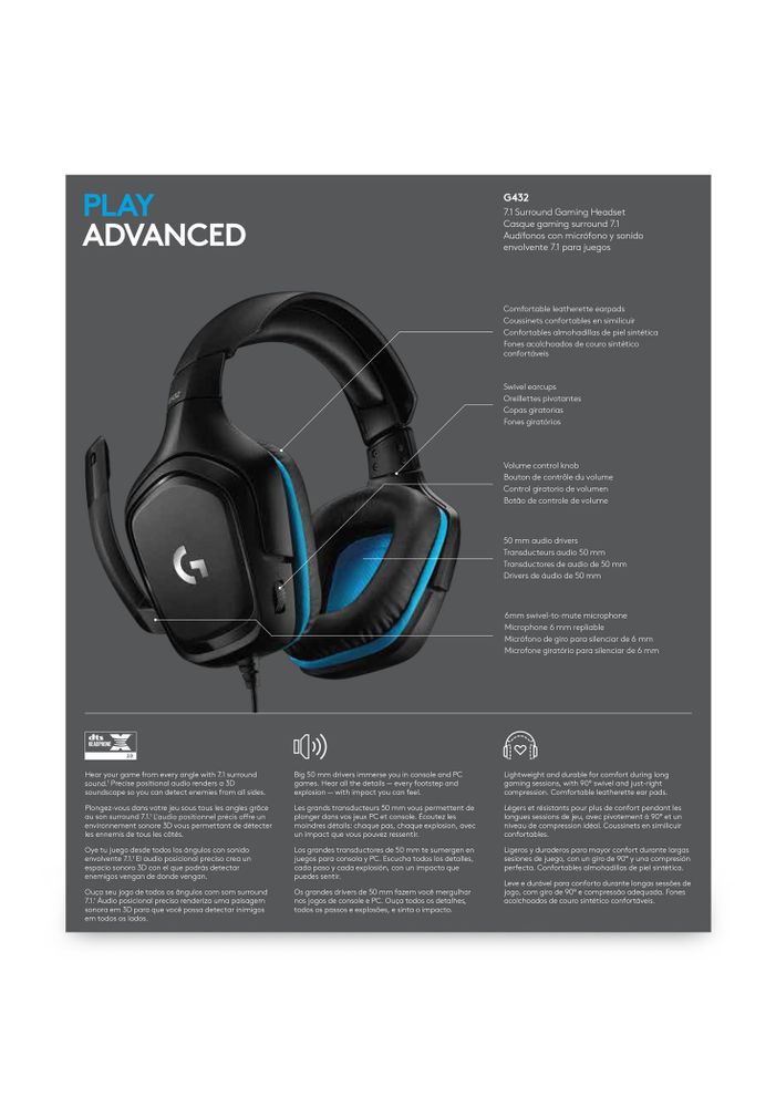 Logitech G432 7.1 Surround Sound Wired Gaming Headset 