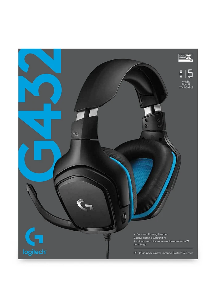 Logitech G432 7.1 Surround Sound Wired Gaming Headset 