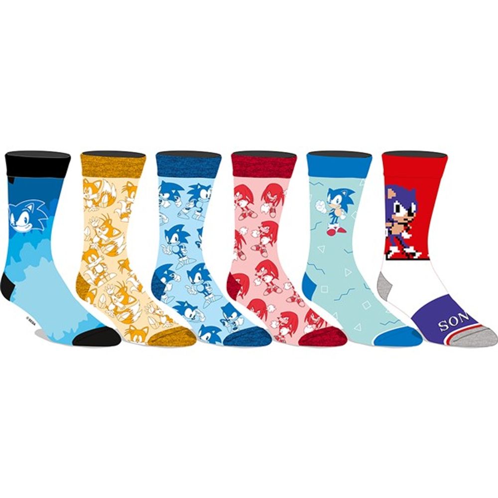 Sonic 6 Pack Crew Socks Adult 