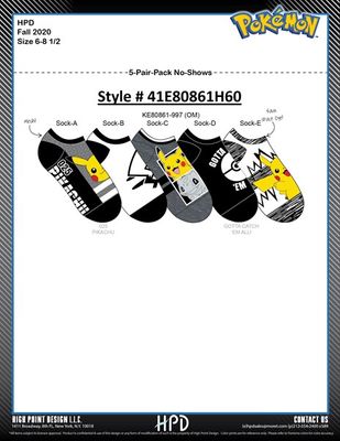 Pikachu Boys 5pk Socks 