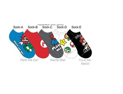 Super Mario 5 Pack Size 6-8.5 Socks 