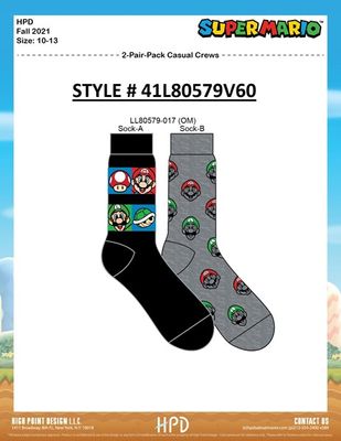 Nintendo Mario 2pk Grey Socks 