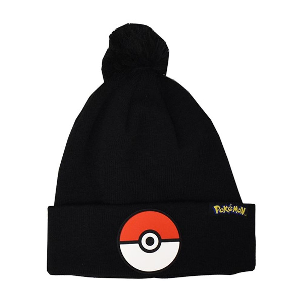 Adult Black Pokeball Pom Beanie 