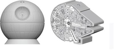 Star Wars Millennium Falcon and Death Star Salt And Pepper Shakers 