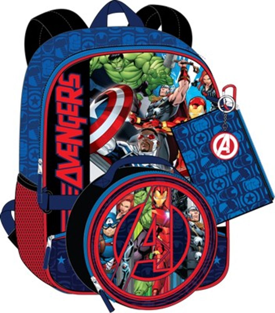 Marvel Avengers 5 Pc Kids Backpack Set Lunch Box Key Chain Pencil