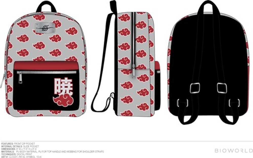 Naruto Akatsuki Clouds Grey and Red Backpack 