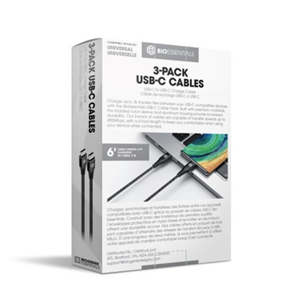 Bio Essentials USB-C to USB-C Charge Cable (3 pack)