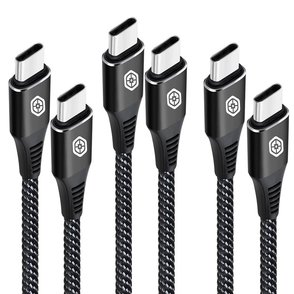 Bio Essentials USB-C to USB-C Charge Cable (3 pack)   - Charge, sync, & transfer files between your US