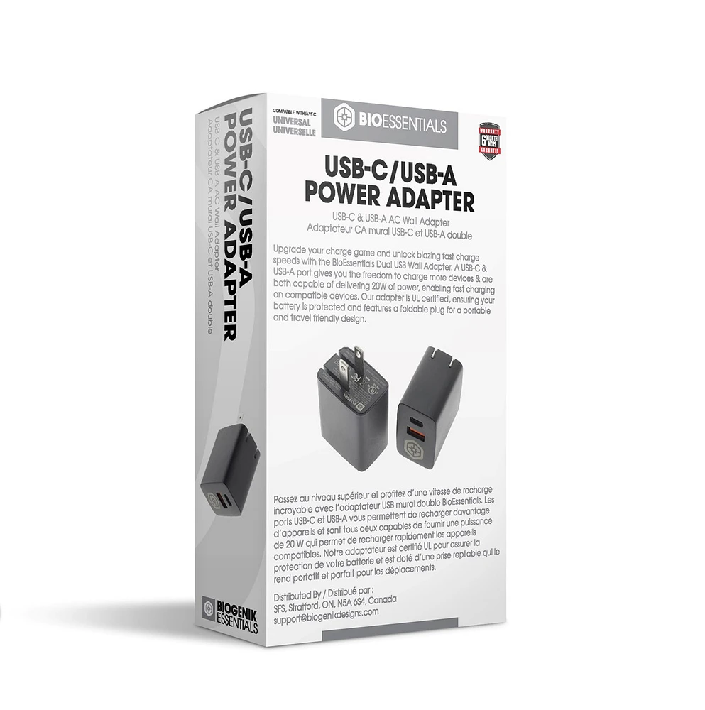 Bio USB-C & USB-A Dual AC Wall Adapter 