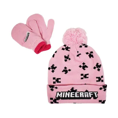 Minecraft Pink Kids Pom Beanie and Mitten Set 