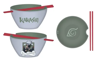 Grey and Olive Kakashi Ramen Bowl with Chopsticks 