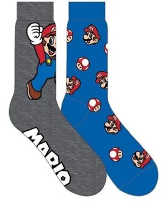 Super Mario and Mushrooms Mens Crew Socks 2 Pack 