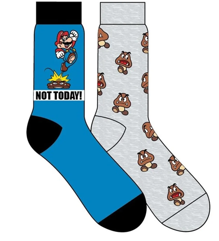 Super Mario and Goomba Mens Crew Socks 2 Pack 