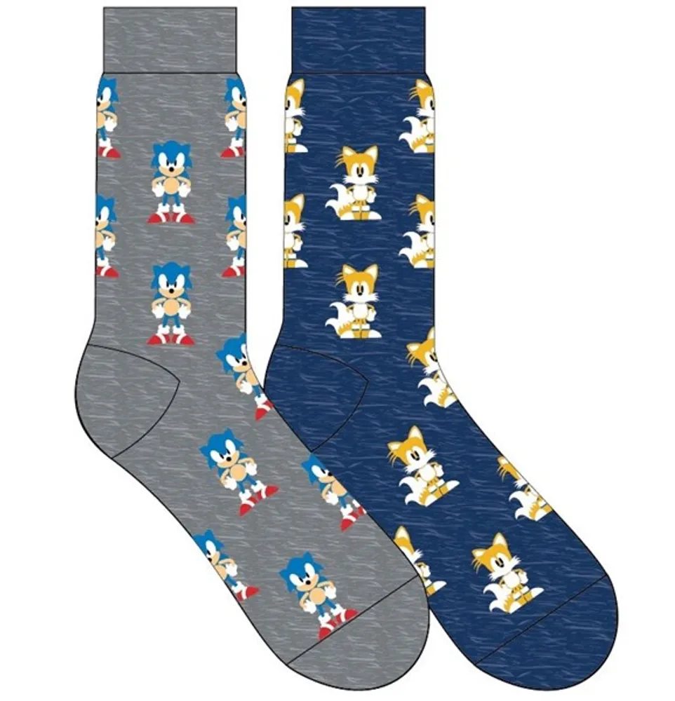 Sonic and Tails Mens Crew Socks 2 Pack 