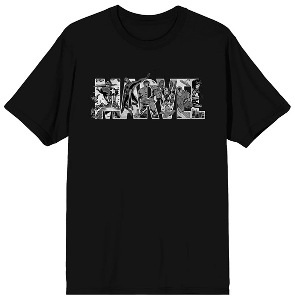 Marvel B&W Logo Black Tee