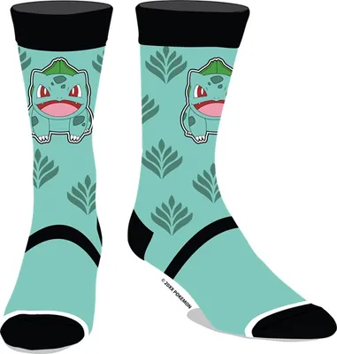 Pokémon Bulbasaur Leaf AOP Green Mens Crew Socks 