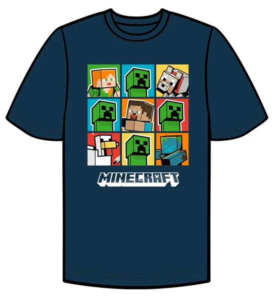 Boys Minecraft 3x3 Print Navy Tee