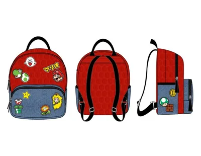 Super Mario Bros: Red Mini Backpack with character patches 
