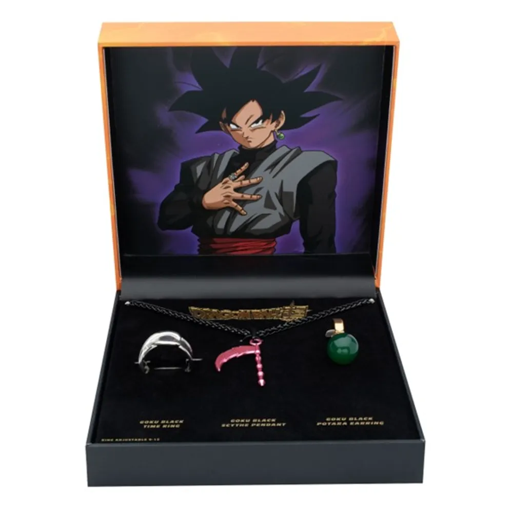 Dragon Ball Super Goku Necklace, Potara Earrings And Time Ring Set