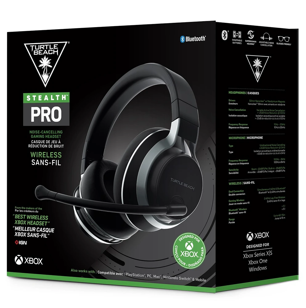 Casque gaming antibruit multiplateforme sans fil Turtle Beach® Stealth™ Pro pour Xbox (noir) 