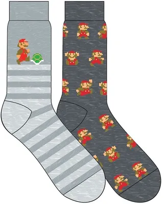 Super Mario 8-bit Mens Crew Socks 2 Pack 