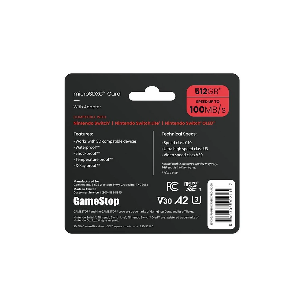 GameStop 512GB U3 Micro SD Card avec Adapter 