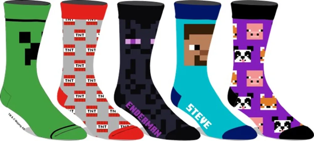 Bioworld Canada Minecraft Mens Crew Socks 5 pairs
