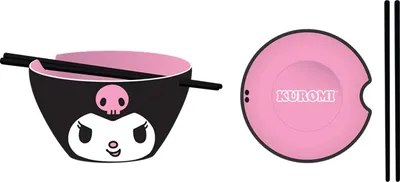 Kuromi Pink/Black Ramen Bowl with Chopsticks 