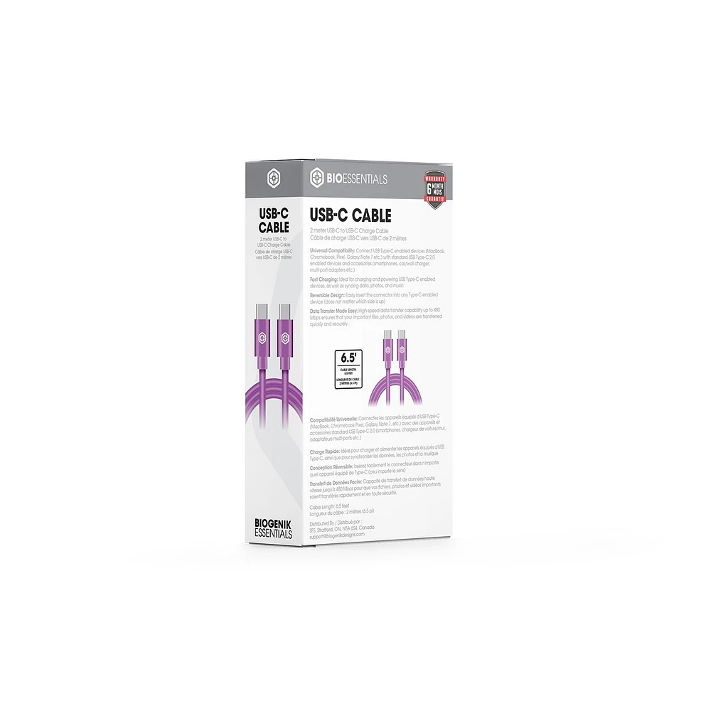 Biogenik USB-C to USB-C Charge 2 Meter Cable - Purple 