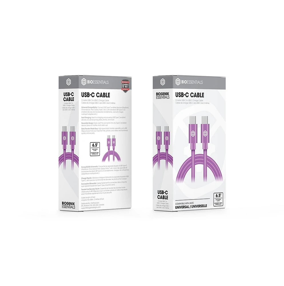 Biogenik USB-C to USB-C Charge 2 Meter Cable - Purple 