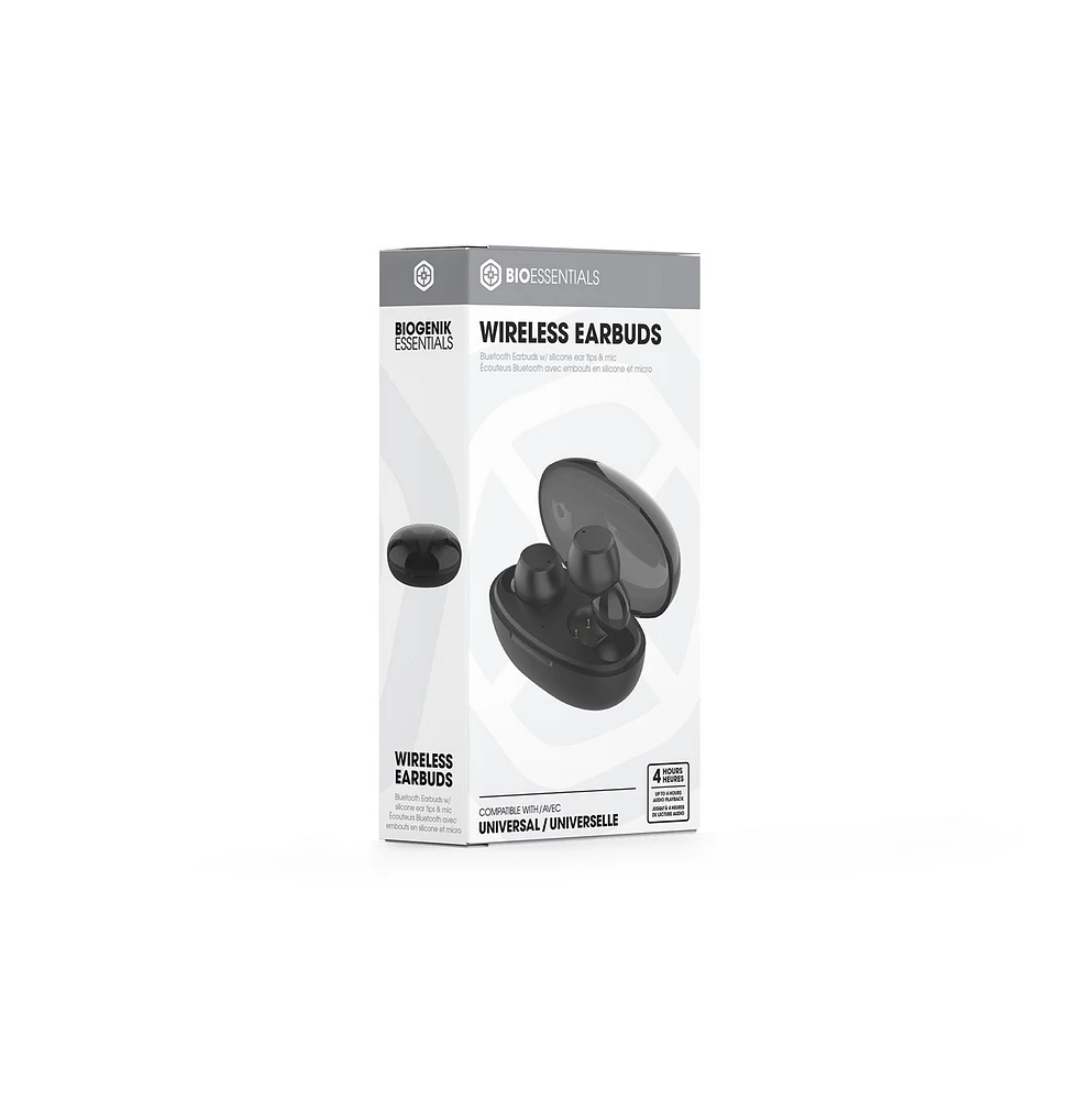 Biogenik Wireless Bluetooth Earbuds with Silicone Ear Tips and Mic - Black 