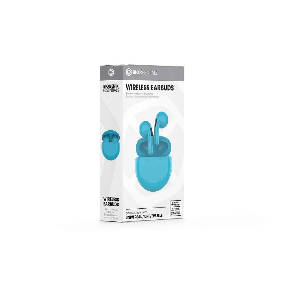 Biogenik Wireless Earbuds with Built in Mic - Hard Light Blue 