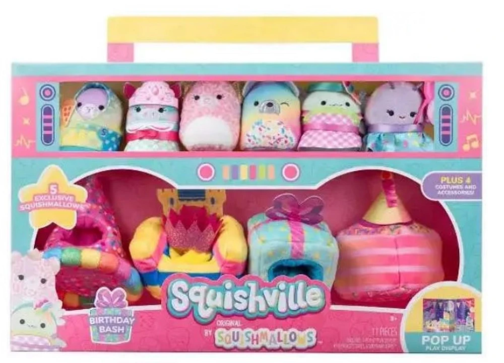 Squishmallows Squishville! Ensemble de mini peluches Birthday Bash de 2 pouces 