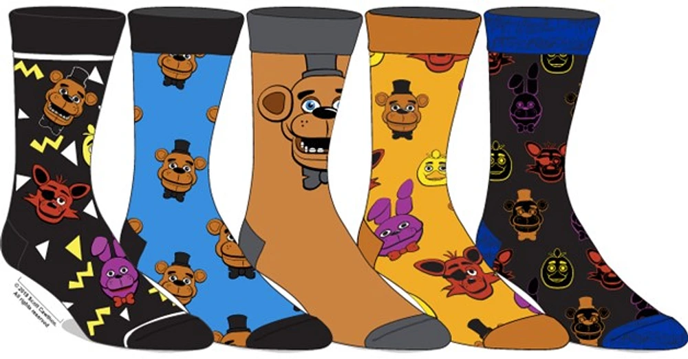 Five Nights at Freddy's : lot de 5 chaussettes mi-mollet avec icônes de personnages 