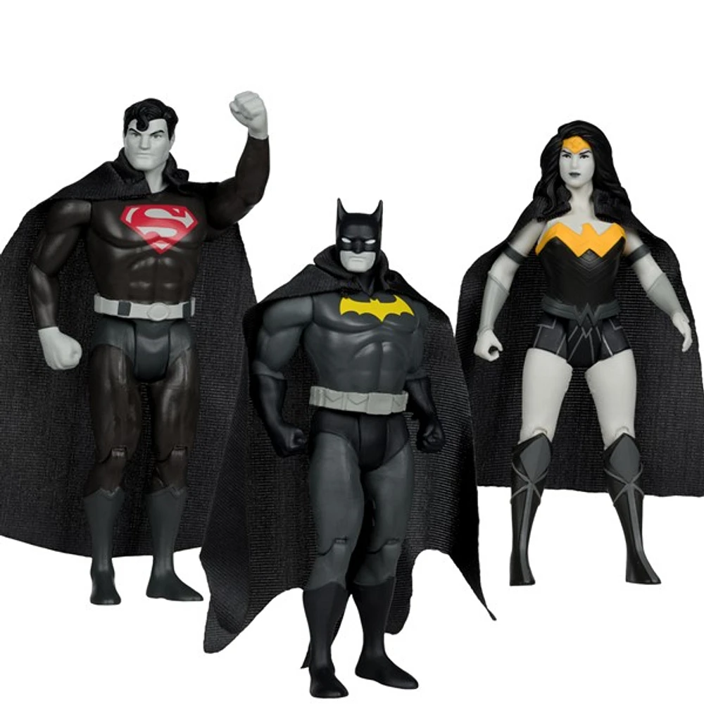 DC Super Powers Batman, Superman & Wonder Woman Black & White Accent Edition Gold Label 3 Pack 