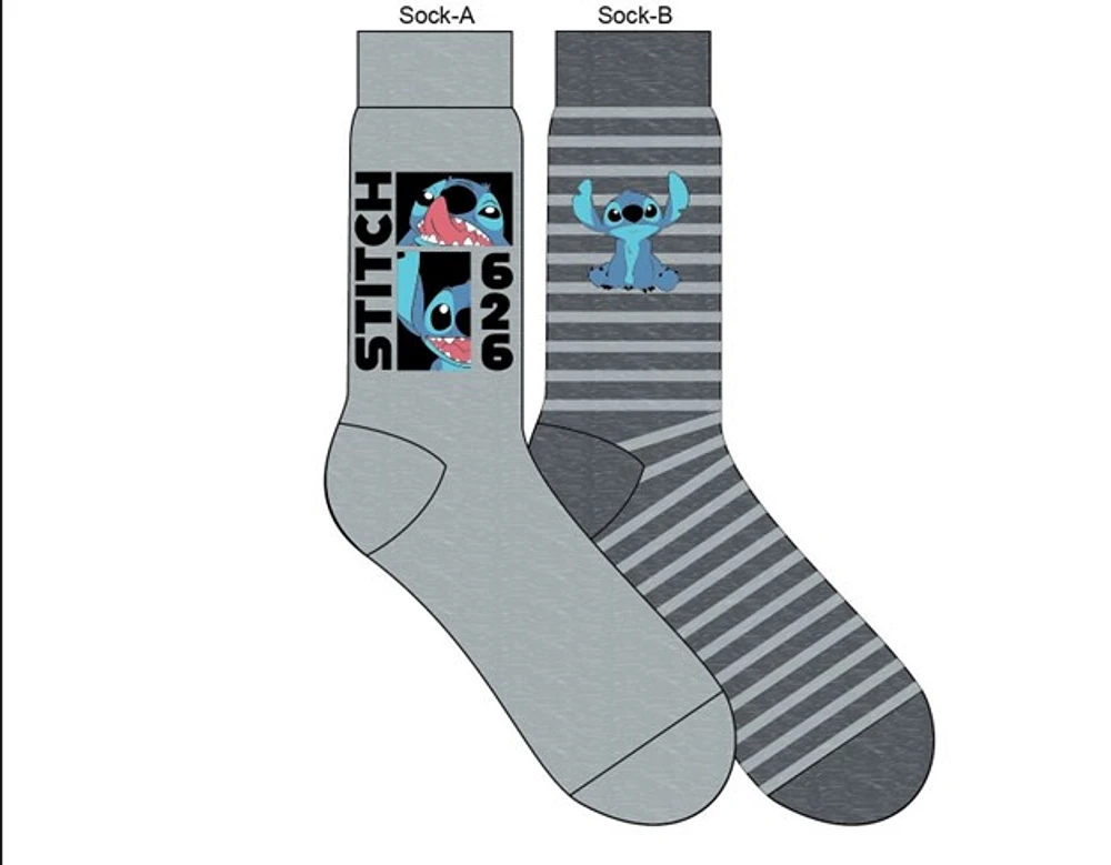  Stitch 626 - Lot de 2 paires de chaussettes grises 