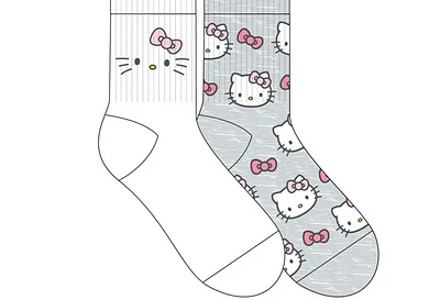  Chaussettes Hello Kitty grises et blanches 2 paires 