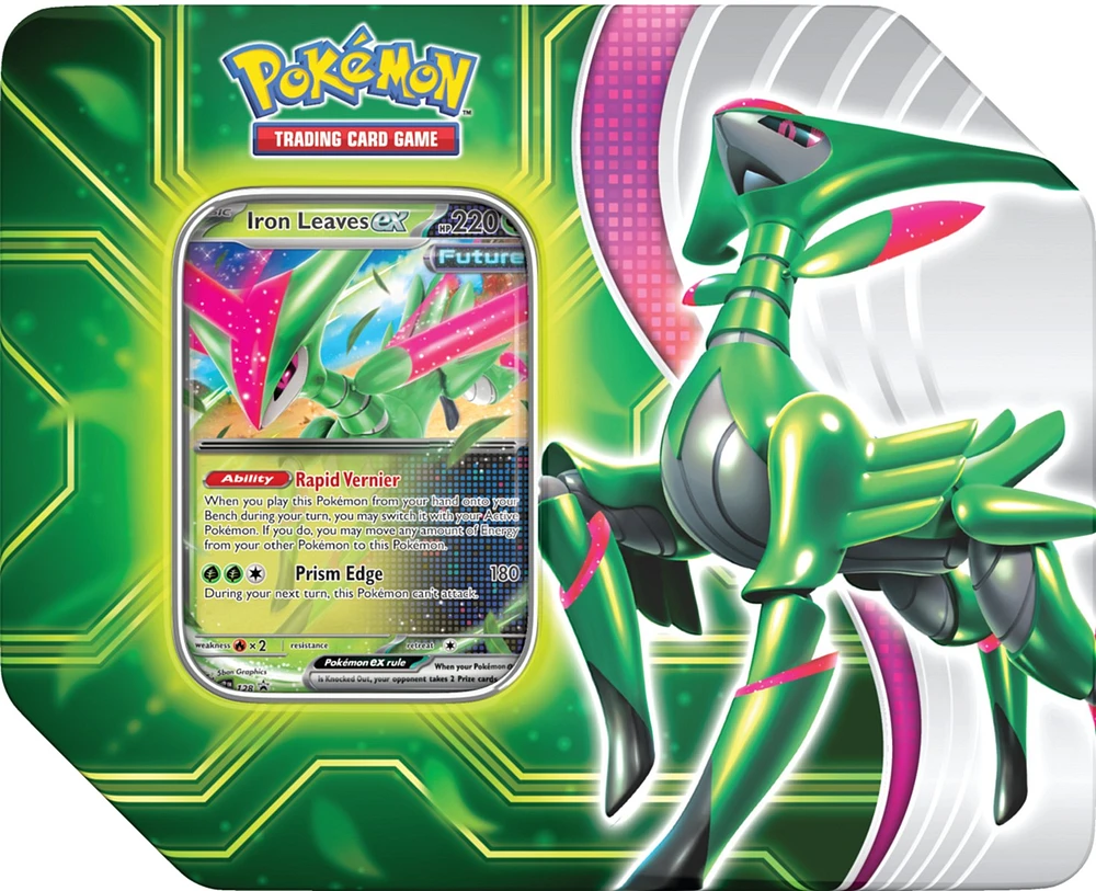 Pokémon Trading Card Game: Paradox Clash Tin Iron Leaves EX or Walking Wake EX (Français) – Une variation choisie au hasard