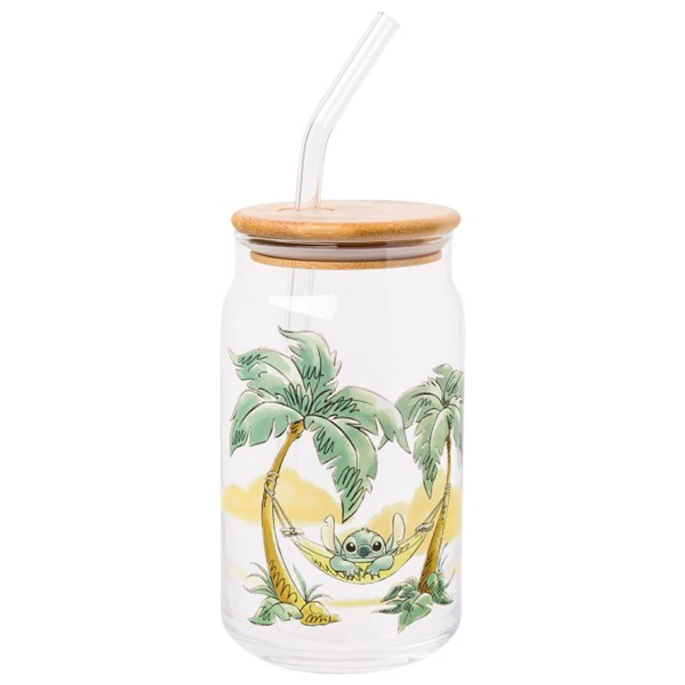 Stitch Glass Tumbler with Bamboo Lid 